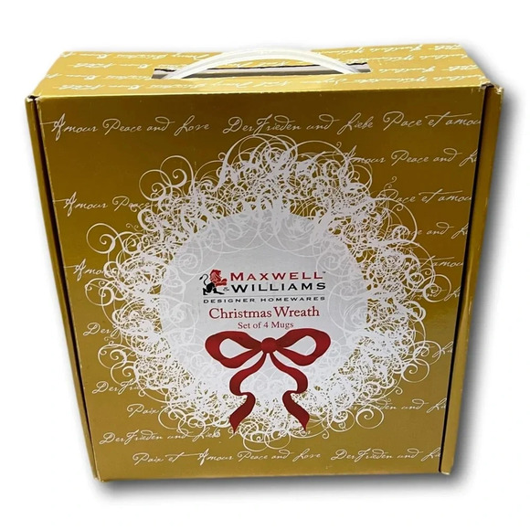 Maxwell Williams Christmas Wreath Mugs Box Set 4 Fine China Cups Coffee NEW - Picture 6 of 12